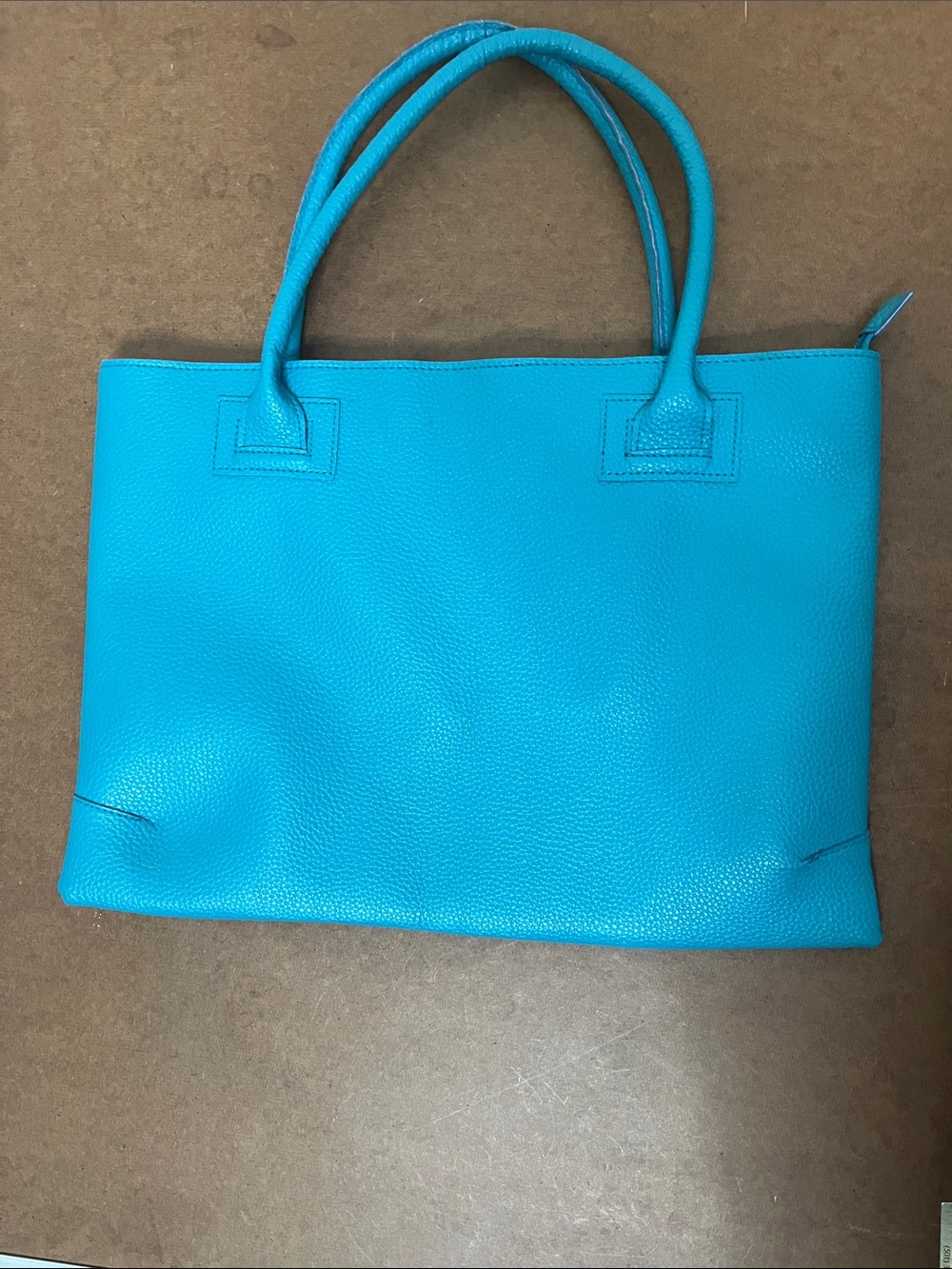 Mainstreet Collection Turquoise Pebbled Leather Tote with Double TopHandles NWOT
